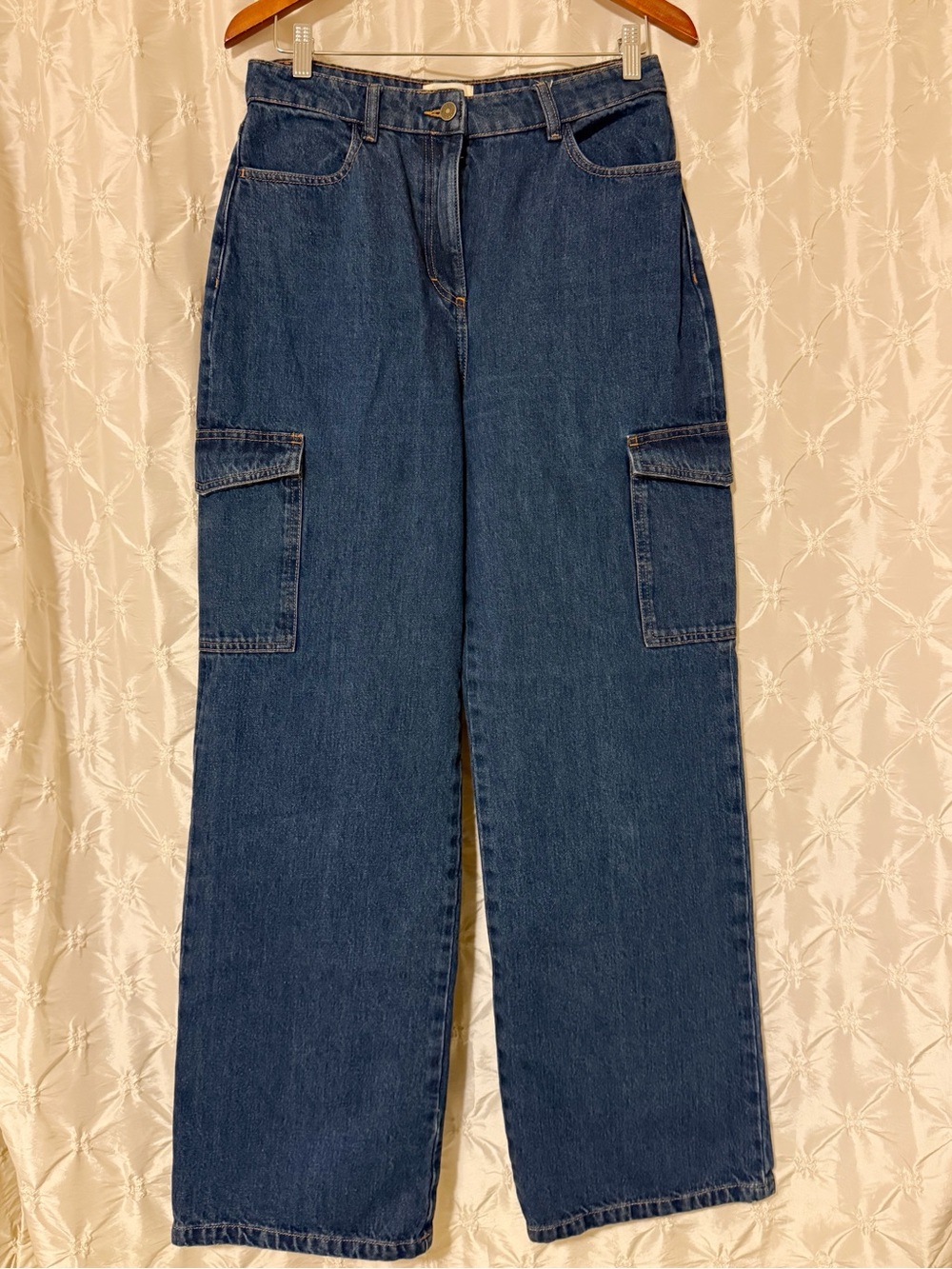 Sézane Flint Trousers Dark Blue High Waisted Cargo Wide Leg Jeans Size 40 FR 8 - Picture 5 of 13
